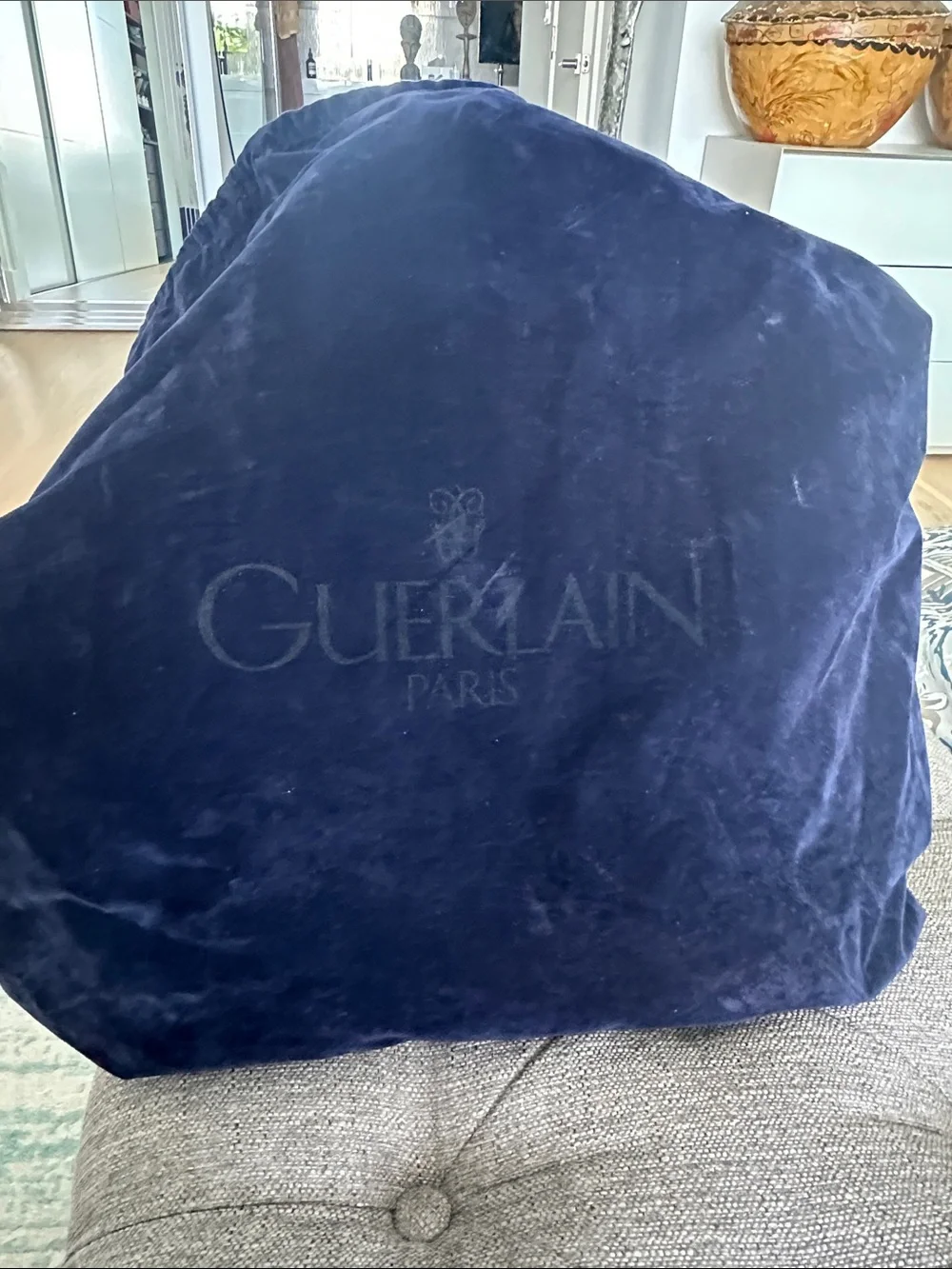 GUERLAIN Navy Blue Polka Dot Dome Cosmetic Bag